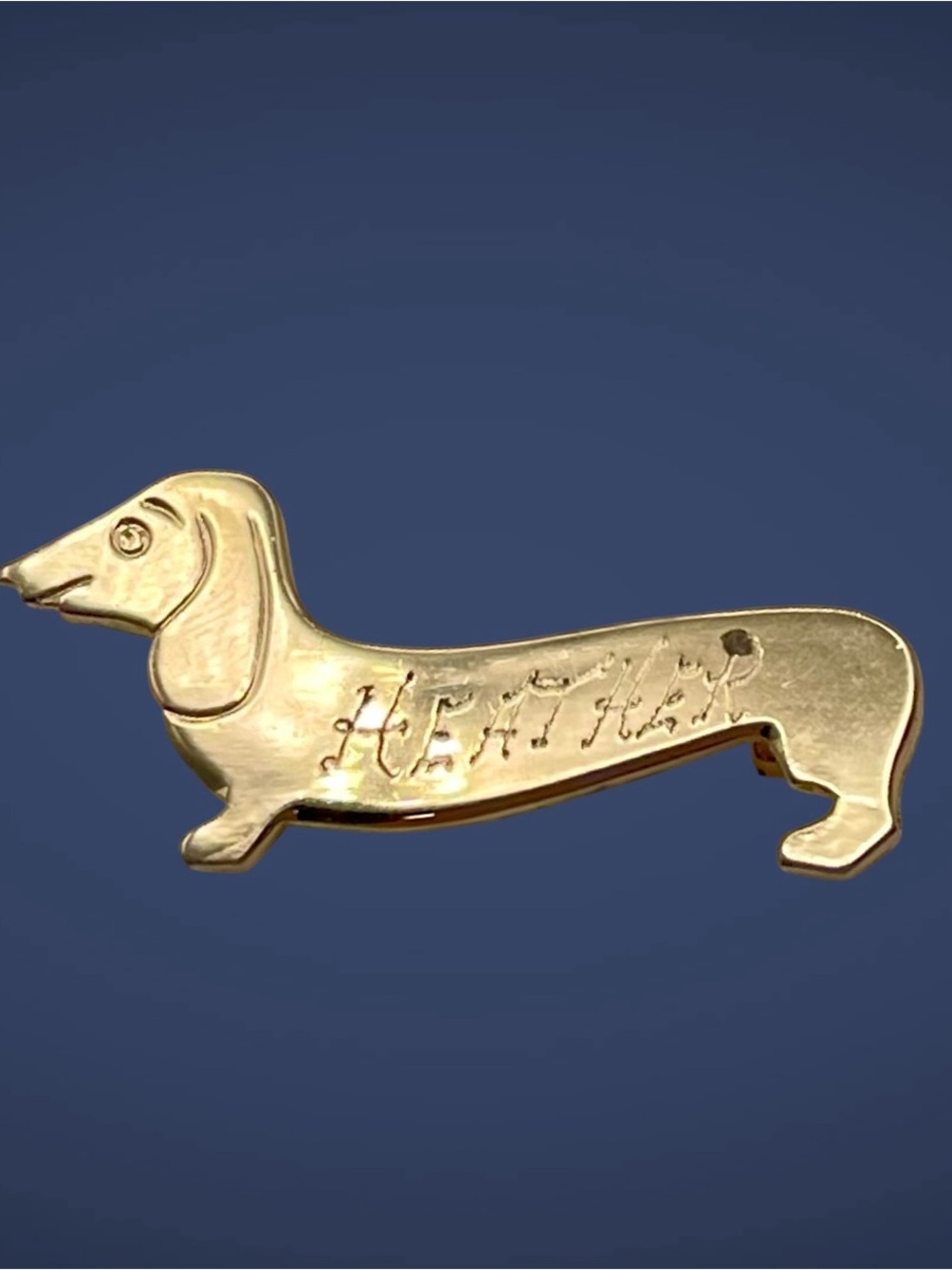 Vintage Mid Century Gold Tone Dachshund Dog Brooch Personalized HEATHER